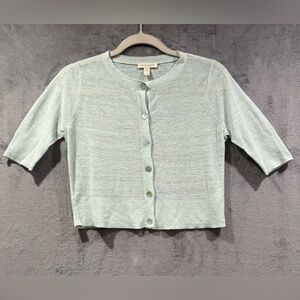 Eileen Fisher Mint Green Sheer Linen Cardigan Sweater Shirt Sleeve Size PP